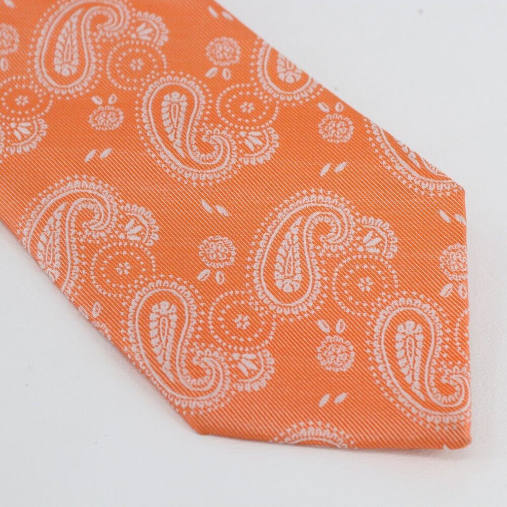 Izod Silk Neck Tie Men 58 in Silk Orange Peach Cream Paisley Floral Necktie Wide